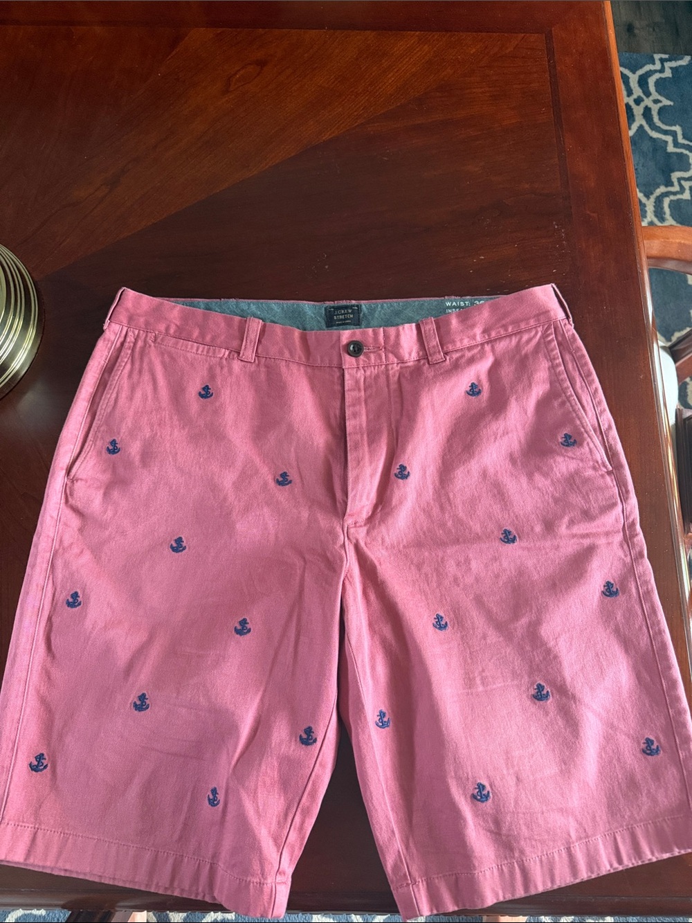 J. Crew salmon color Chino Shorts with Navy Anchor Embroidery